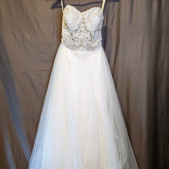 Strapless Wedding Dress with Tulle Slit Skirt - Picture 1 of 16